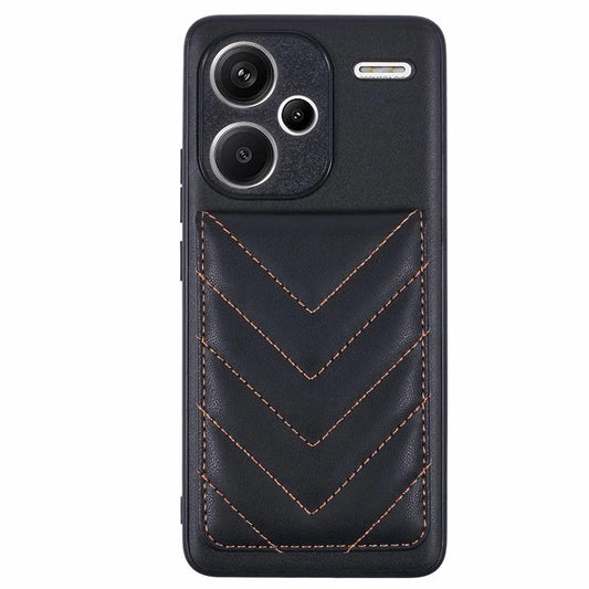 For Xiaomi Redmi Note 13 Pro+ 5G Phone Case Rhombus Adhesive Card Bag with Kickstand RFID Blocking - Black