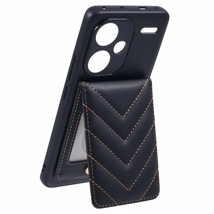 For Xiaomi Redmi Note 13 Pro+ 5G Phone Case Rhombus Adhesive Card Bag with Kickstand RFID Blocking - Black