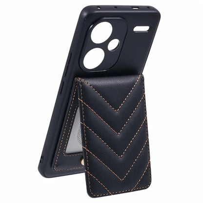 For Xiaomi Redmi Note 13 Pro+ 5G Phone Case Rhombus Adhesive Card Bag with Kickstand RFID Blocking - Black