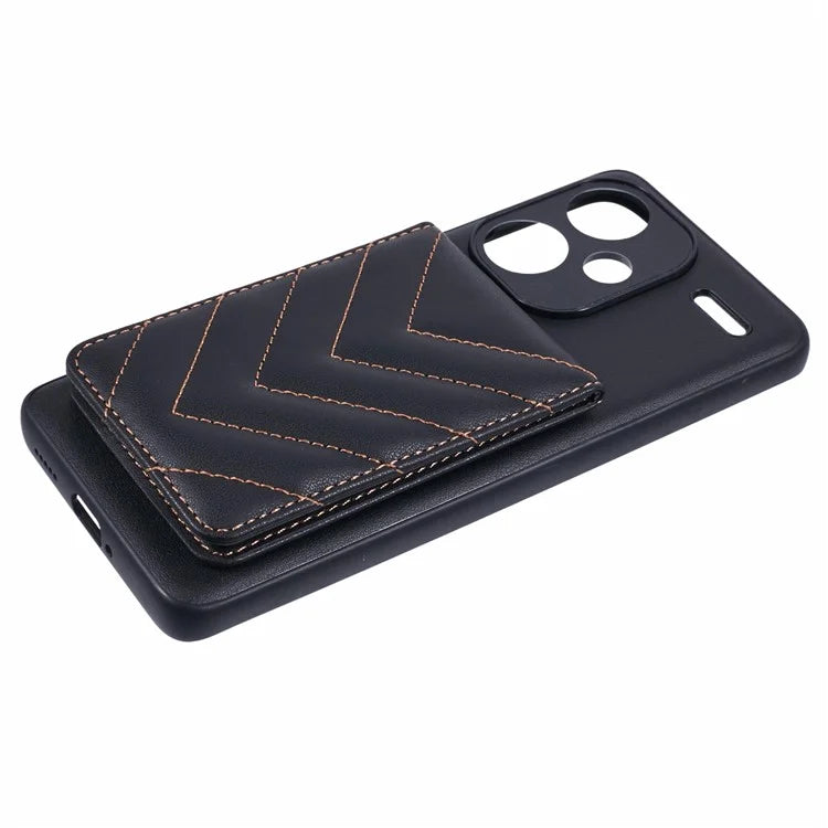 For Xiaomi Redmi Note 13 Pro+ 5G Phone Case Rhombus Adhesive Card Bag with Kickstand RFID Blocking - Black