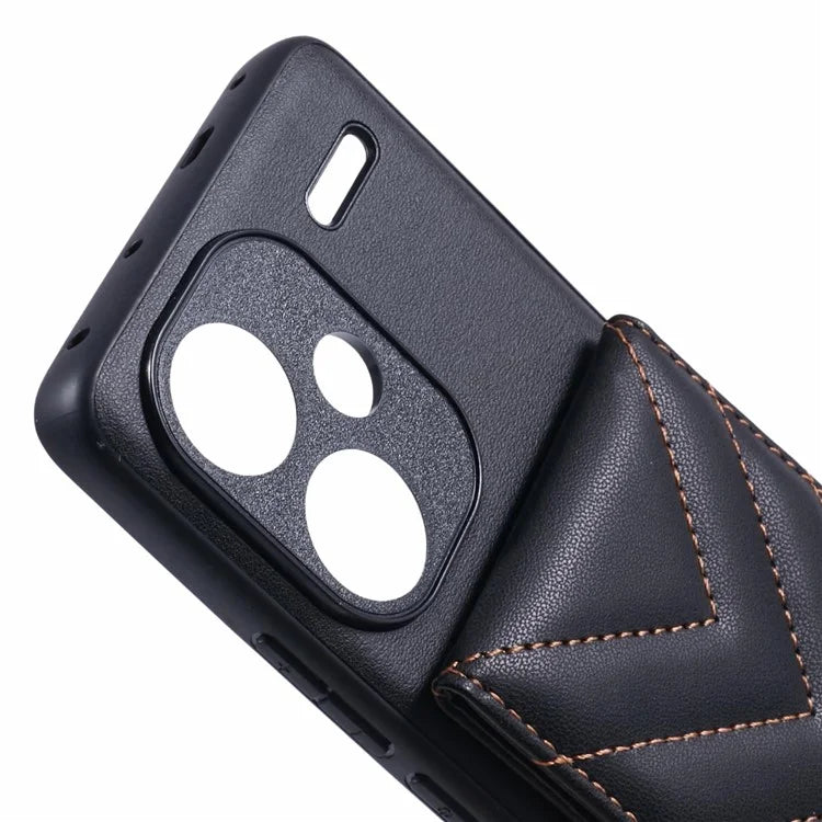 For Xiaomi Redmi Note 13 Pro+ 5G Phone Case Rhombus Adhesive Card Bag with Kickstand RFID Blocking - Black