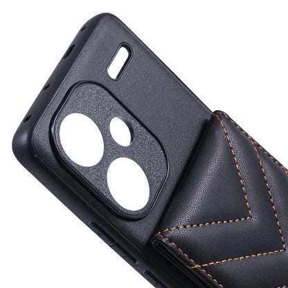 For Xiaomi Redmi Note 13 Pro+ 5G Phone Case Rhombus Adhesive Card Bag with Kickstand RFID Blocking - Black