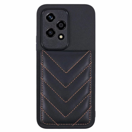 For Honor 200 Lite Phone Case Rhombus Adhesive Card Bag with Kickstand RFID Blocking - Black