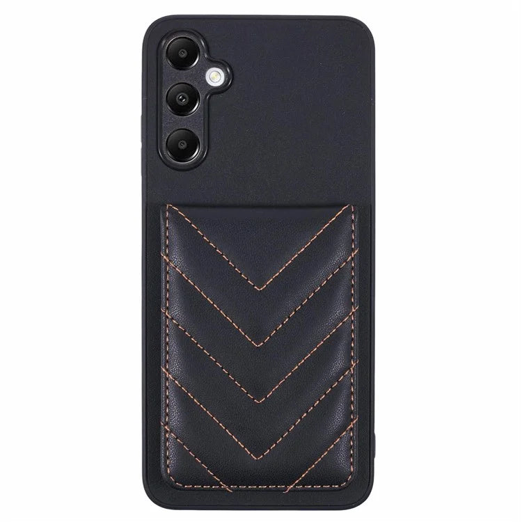 For Samsung Galaxy A05s 4G Phone Case Rhombus Adhesive Card Bag with Kickstand RFID Blocking - Black