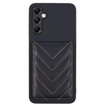 For Samsung Galaxy A05s 4G Phone Case Rhombus Adhesive Card Bag with Kickstand RFID Blocking - Black