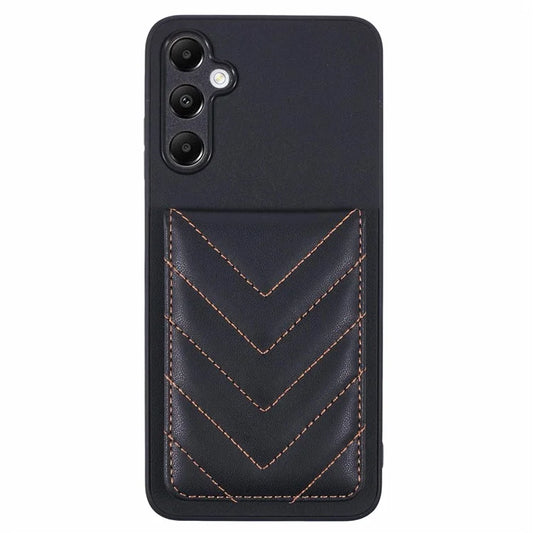 For Samsung Galaxy A05s 4G Phone Case Rhombus Adhesive Card Bag with Kickstand RFID Blocking - Black