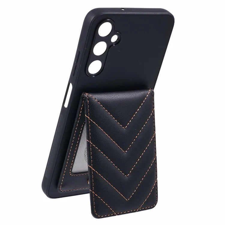 For Samsung Galaxy A05s 4G Phone Case Rhombus Adhesive Card Bag with Kickstand RFID Blocking - Black