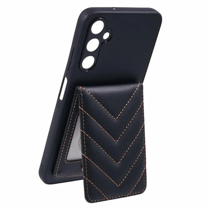 For Samsung Galaxy A05s 4G Phone Case Rhombus Adhesive Card Bag with Kickstand RFID Blocking - Black