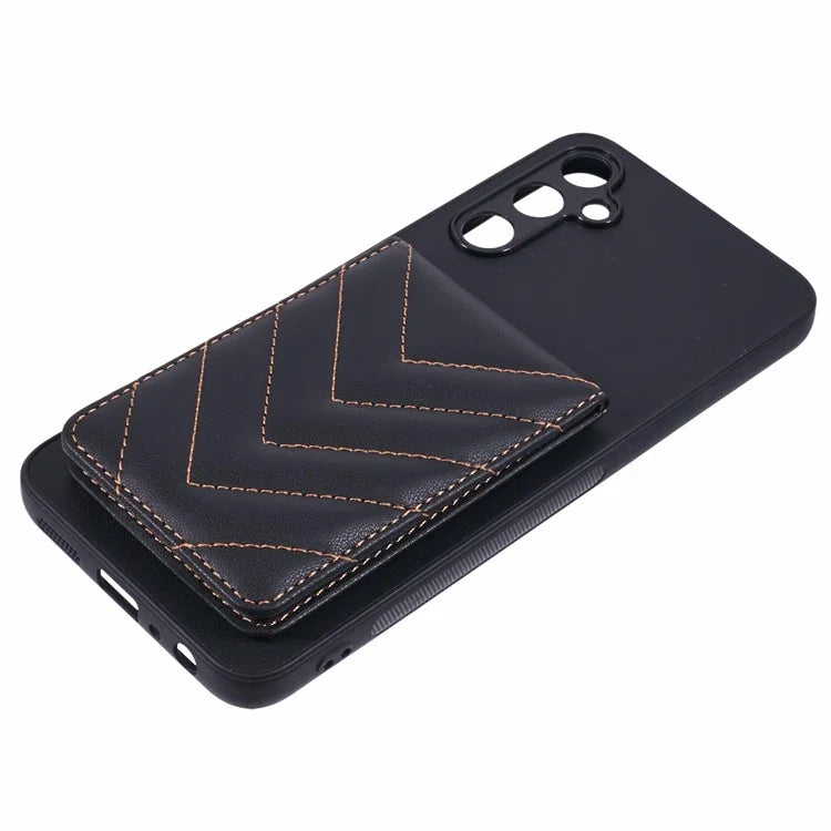 For Samsung Galaxy A05s 4G Phone Case Rhombus Adhesive Card Bag with Kickstand RFID Blocking - Black