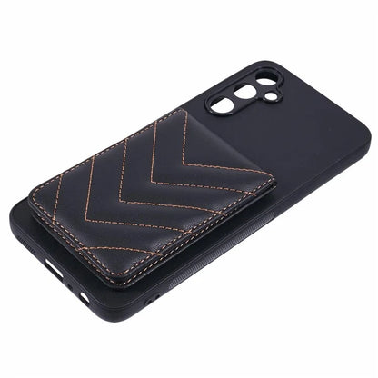 For Samsung Galaxy A05s 4G Phone Case Rhombus Adhesive Card Bag with Kickstand RFID Blocking - Black