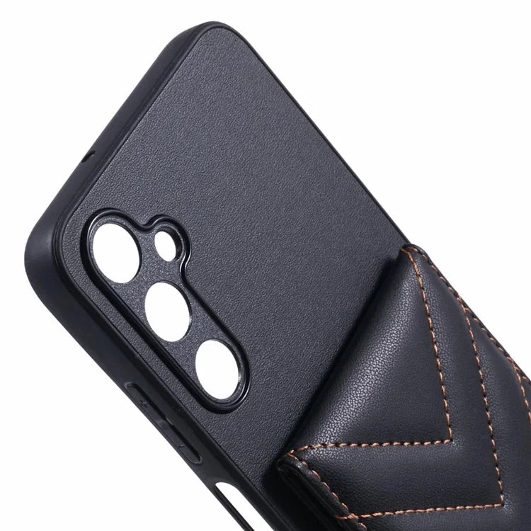 For Samsung Galaxy A05s 4G Phone Case Rhombus Adhesive Card Bag with Kickstand RFID Blocking - Black