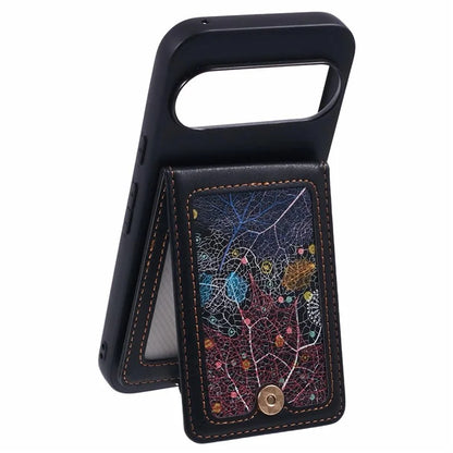 For Google Pixel 9 Pro XL Phone Case with Galaxy Card Bag Kickstand RFID Blocking