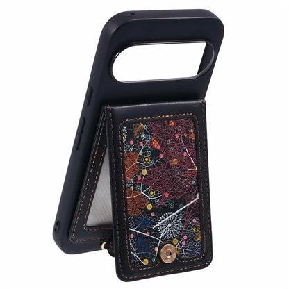For Google Pixel 9 Pro XL Phone Case with Galaxy Card Bag Kickstand RFID Blocking