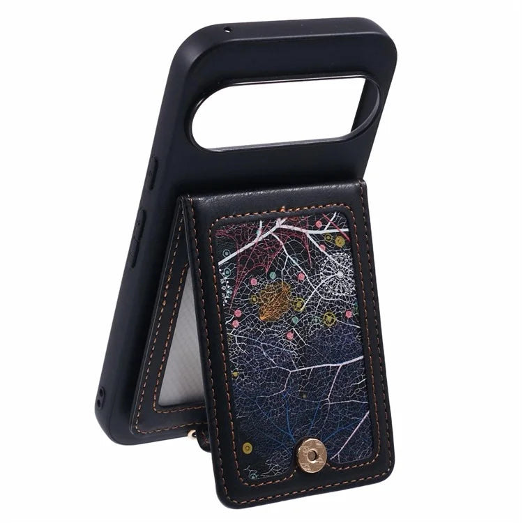 For Google Pixel 9 Pro XL Phone Case with Galaxy Card Bag Kickstand RFID Blocking