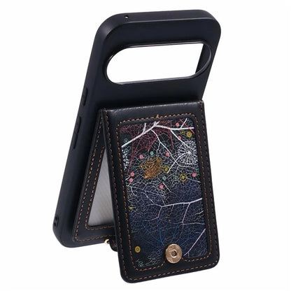 For Google Pixel 9 Pro XL Phone Case with Galaxy Card Bag Kickstand RFID Blocking