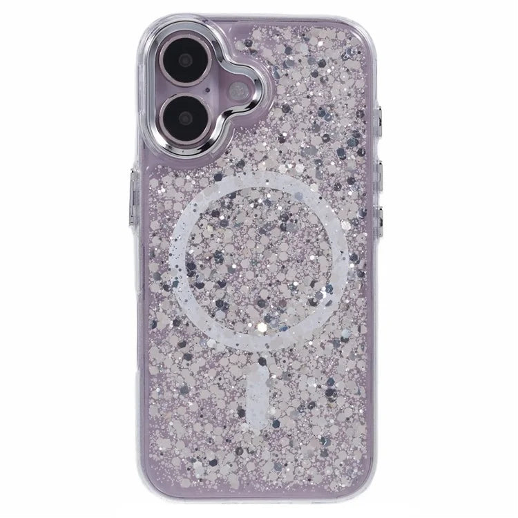 For iPhone 16 Plus Case Compatible with MagSafe Glitter Sequin Epoxy TPU+Acrylic Phone Cover