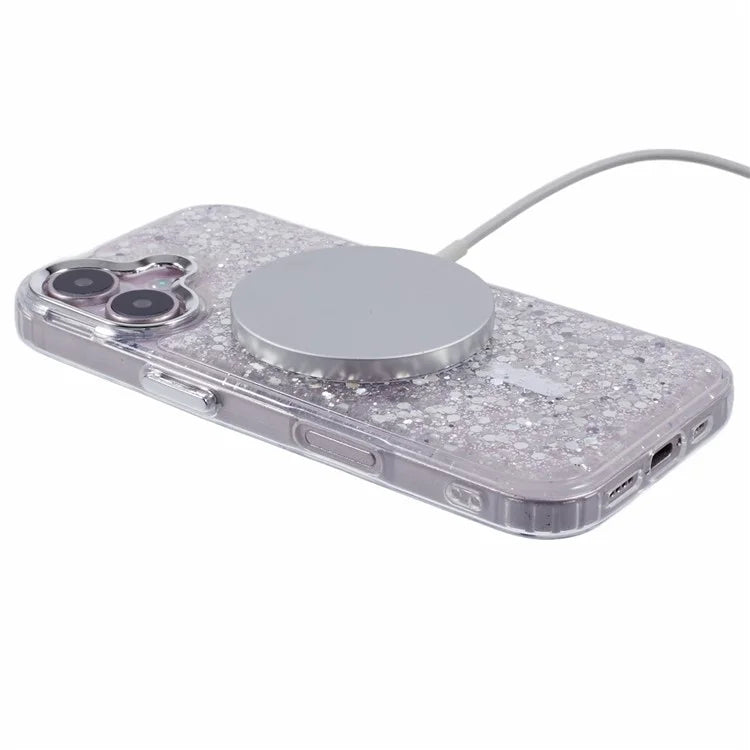 For iPhone 16 Plus Case Compatible with MagSafe Glitter Sequin Epoxy TPU+Acrylic Phone Cover