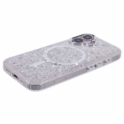 For iPhone 16 Plus Case Compatible with MagSafe Glitter Sequin Epoxy TPU+Acrylic Phone Cover