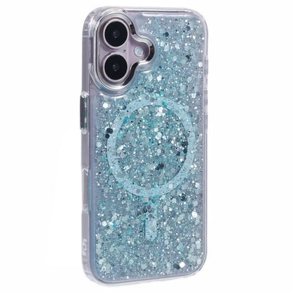 For iPhone 16 Plus Case Compatible with MagSafe Glitter Sequin Epoxy TPU+Acrylic Phone Cover