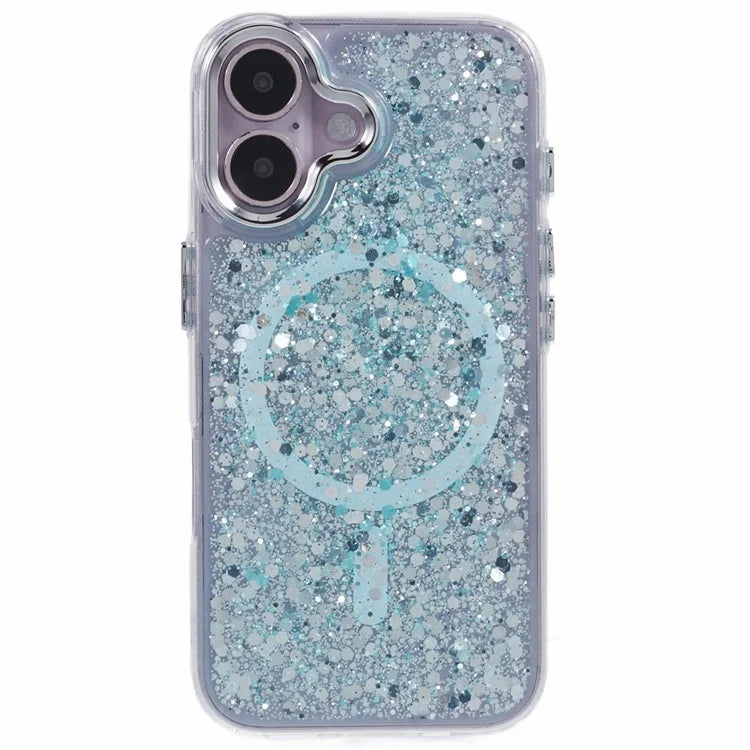 For iPhone 16 Plus Case Compatible with MagSafe Glitter Sequin Epoxy TPU+Acrylic Phone Cover