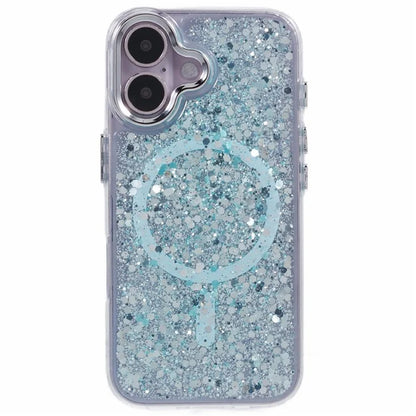 For iPhone 16 Plus Case Compatible with MagSafe Glitter Sequin Epoxy TPU+Acrylic Phone Cover