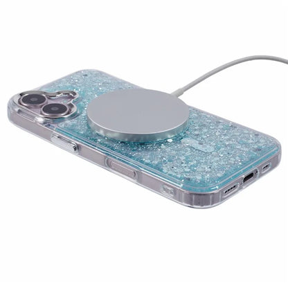 For iPhone 16 Plus Case Compatible with MagSafe Glitter Sequin Epoxy TPU+Acrylic Phone Cover