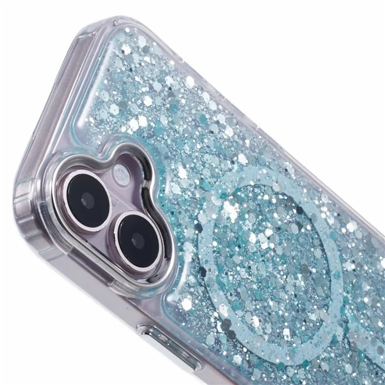 For iPhone 16 Plus Case Compatible with MagSafe Glitter Sequin Epoxy TPU+Acrylic Phone Cover
