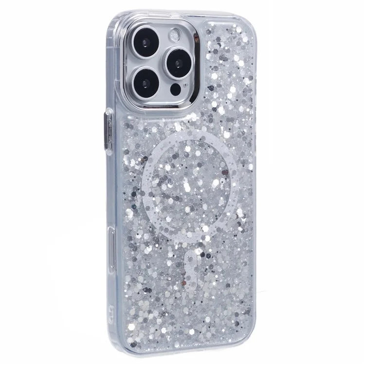 For iPhone 16 Pro Max Case Compatible with MagSafe Glitter Sequin Epoxy TPU+Acrylic Phone Cover