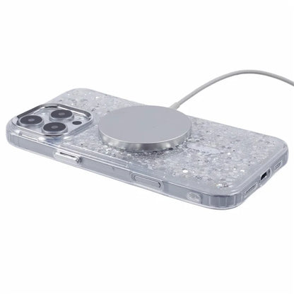 For iPhone 16 Pro Max Case Compatible with MagSafe Glitter Sequin Epoxy TPU+Acrylic Phone Cover