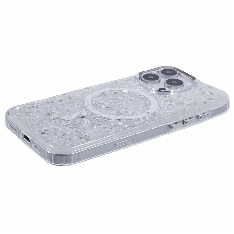 For iPhone 16 Pro Max Case Compatible with MagSafe Glitter Sequin Epoxy TPU+Acrylic Phone Cover