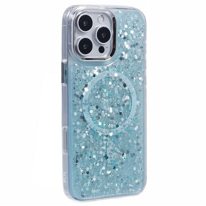 For iPhone 16 Pro Max Case Compatible with MagSafe Glitter Sequin Epoxy TPU+Acrylic Phone Cover