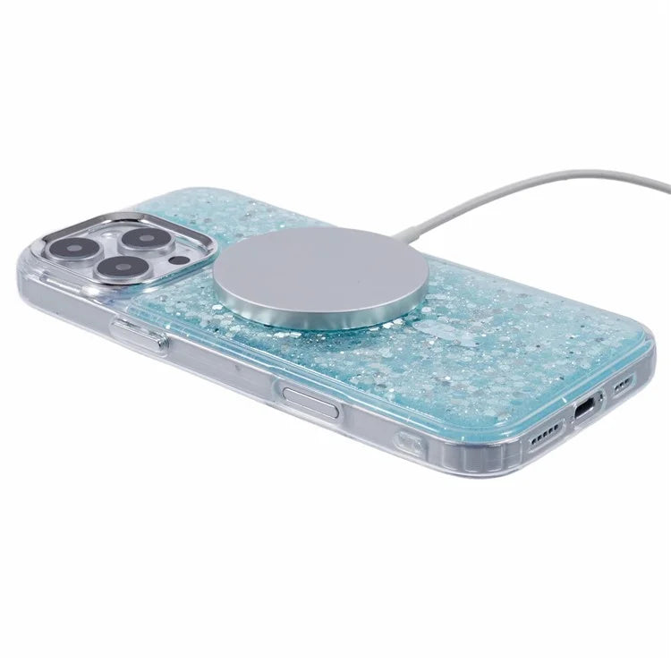 For iPhone 16 Pro Max Case Compatible with MagSafe Glitter Sequin Epoxy TPU+Acrylic Phone Cover