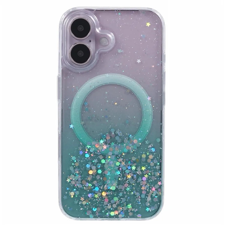 For iPhone 16 Plus Case Compatible with MagSafe Sparkle Epoxy TPU+Acrylic Phone Cover