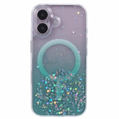 For iPhone 16 Plus Case Compatible with MagSafe Sparkle Epoxy TPU+Acrylic Phone Cover