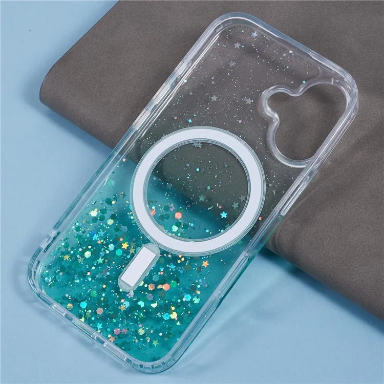 For iPhone 16 Plus Case Compatible with MagSafe Sparkle Epoxy TPU+Acrylic Phone Cover