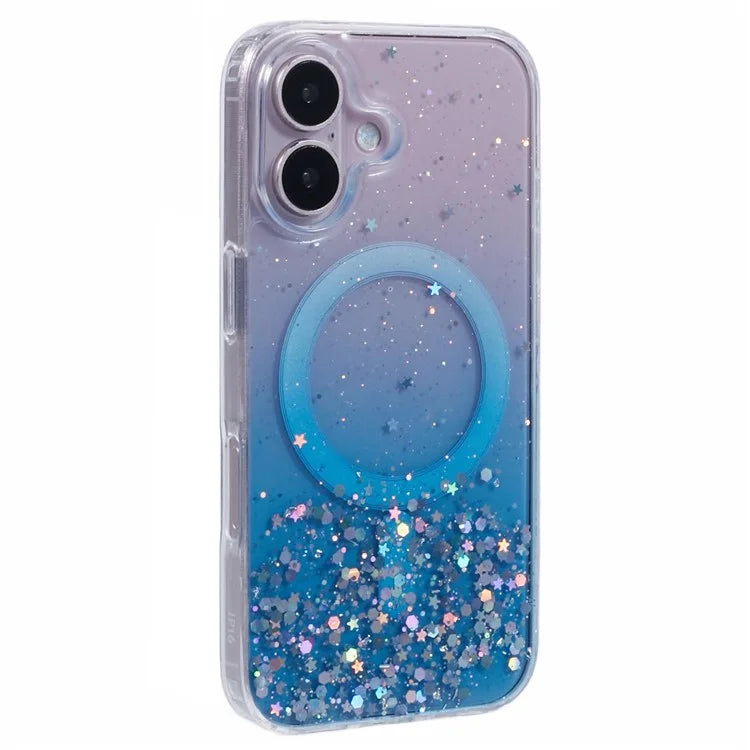 For iPhone 16 Plus Case Compatible with MagSafe Sparkle Epoxy TPU+Acrylic Phone Cover