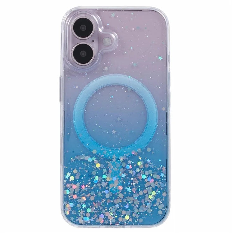 For iPhone 16 Plus Case Compatible with MagSafe Sparkle Epoxy TPU+Acrylic Phone Cover