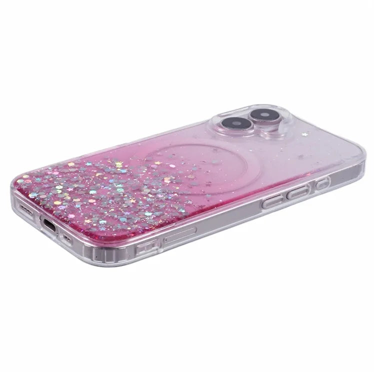 For iPhone 16 Plus Case Compatible with MagSafe Sparkle Epoxy TPU+Acrylic Phone Cover