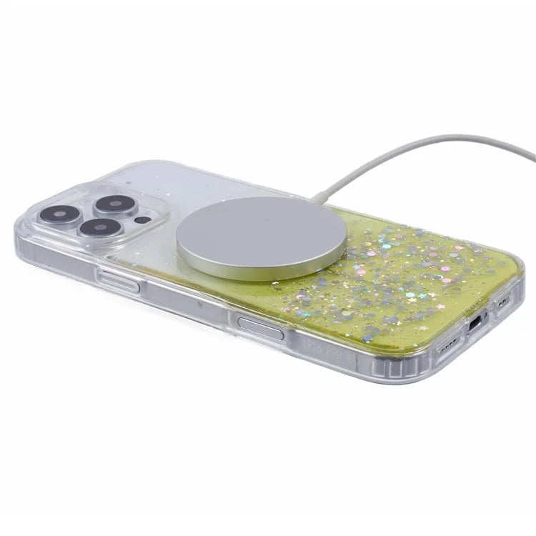 For iPhone 16 Pro Max Case Compatible with MagSafe Sparkle Epoxy TPU+Acrylic Phone Cover