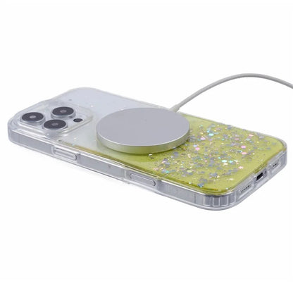 For iPhone 16 Pro Max Case Compatible with MagSafe Sparkle Epoxy TPU+Acrylic Phone Cover