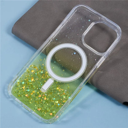 For iPhone 16 Pro Max Case Compatible with MagSafe Sparkle Epoxy TPU+Acrylic Phone Cover