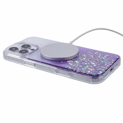 For iPhone 16 Pro Max Case Compatible with MagSafe Sparkle Epoxy TPU+Acrylic Phone Cover