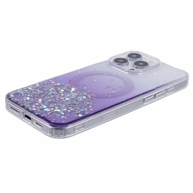 For iPhone 16 Pro Max Case Compatible with MagSafe Sparkle Epoxy TPU+Acrylic Phone Cover