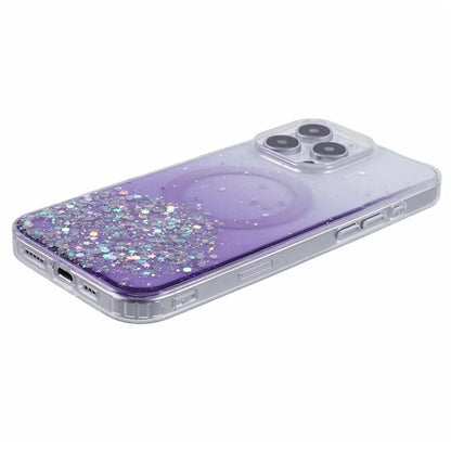 For iPhone 16 Pro Max Case Compatible with MagSafe Sparkle Epoxy TPU+Acrylic Phone Cover