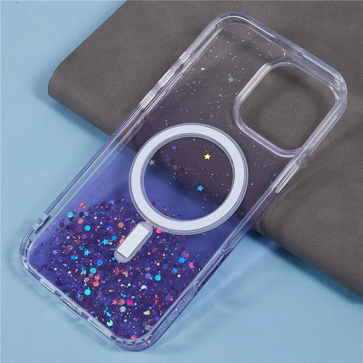 For iPhone 16 Pro Max Case Compatible with MagSafe Sparkle Epoxy TPU+Acrylic Phone Cover