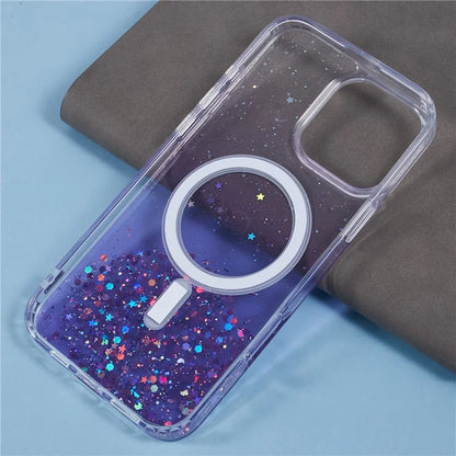 For iPhone 16 Pro Max Case Compatible with MagSafe Sparkle Epoxy TPU+Acrylic Phone Cover