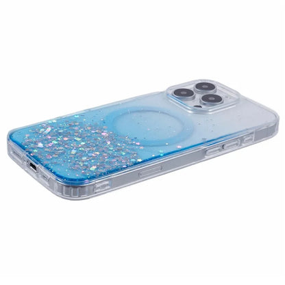 For iPhone 16 Pro Max Case Compatible with MagSafe Sparkle Epoxy TPU+Acrylic Phone Cover