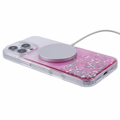 For iPhone 16 Pro Max Case Compatible with MagSafe Sparkle Epoxy TPU+Acrylic Phone Cover