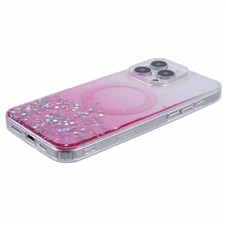 For iPhone 16 Pro Max Case Compatible with MagSafe Sparkle Epoxy TPU+Acrylic Phone Cover
