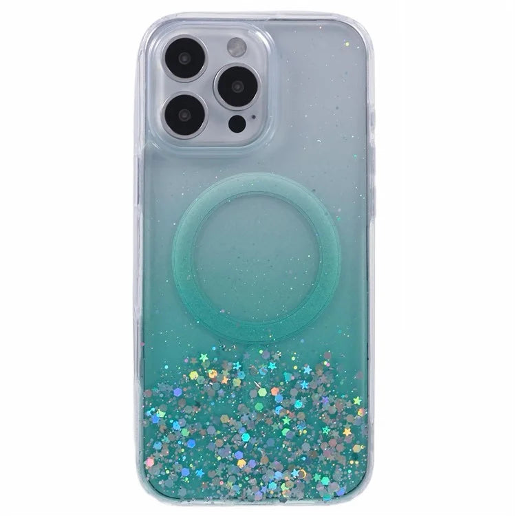 For iPhone 16 Pro Max Case Compatible with MagSafe Sparkle Epoxy TPU+Acrylic Phone Cover